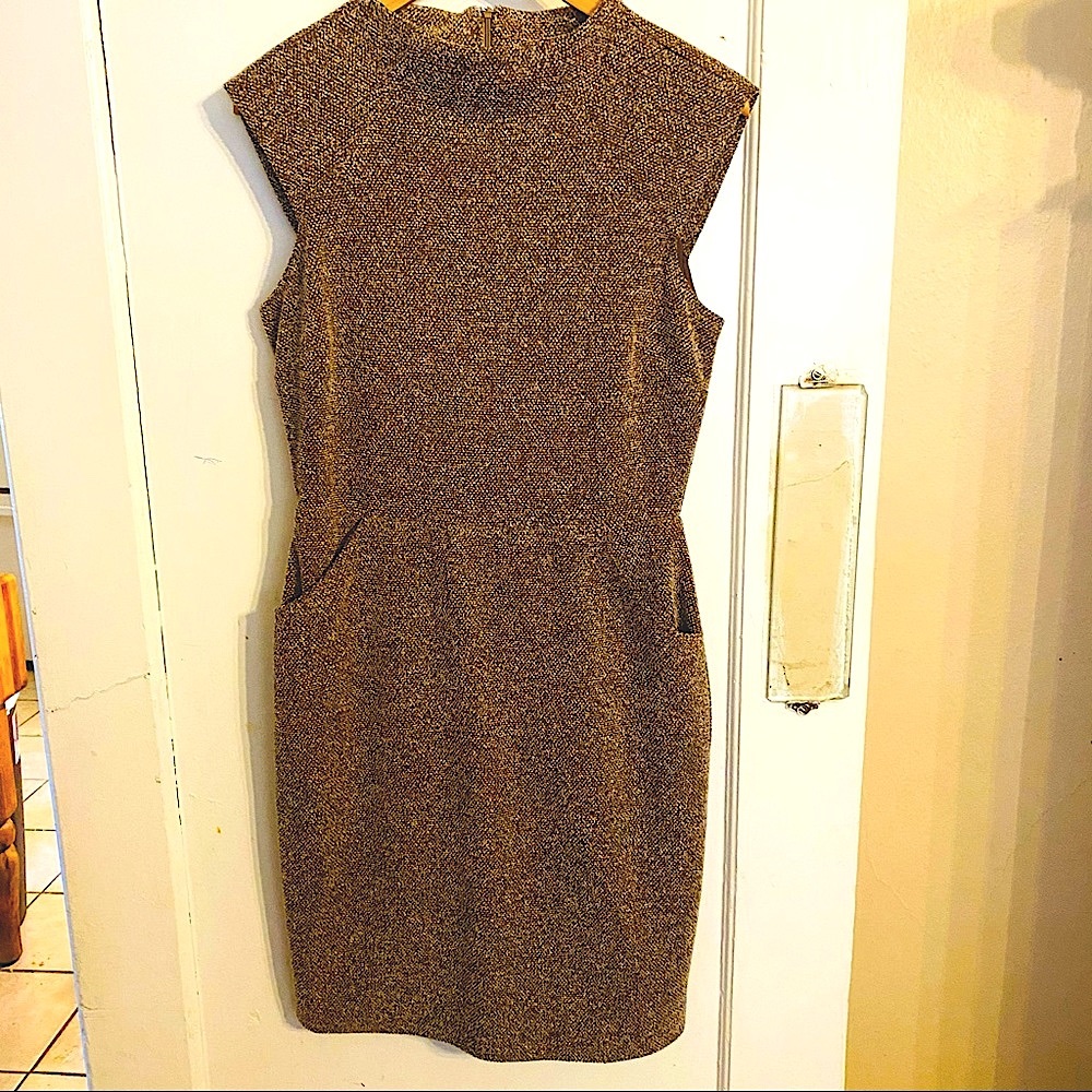 Zara Woman Brown Tweed cap sleeve Sheath Dress - Size Medium